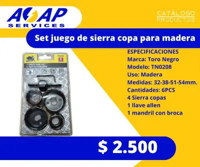 Set Juego Sierra Copa para Madera 6pcs Toro Negro - miniatura 1