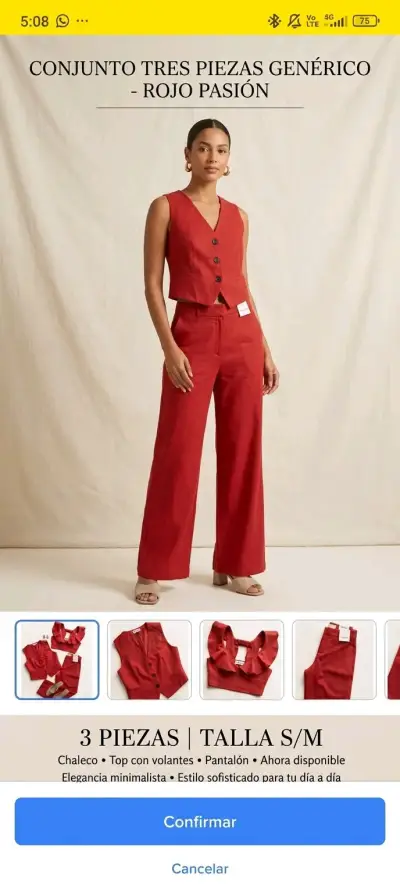 Conjunto de tres piezas rojo pasión para mujer - miniatura 1