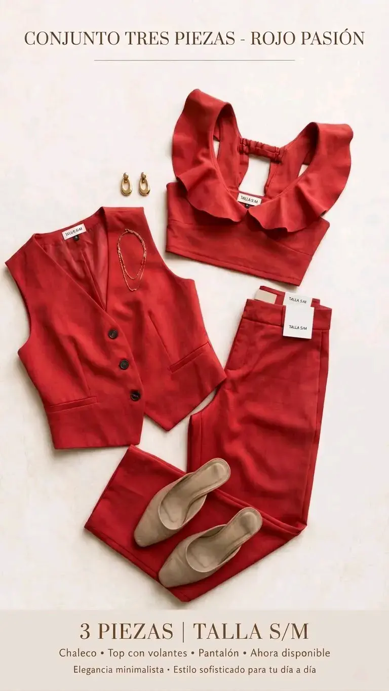 Conjunto de tres piezas rojo pasión para mujer - 2