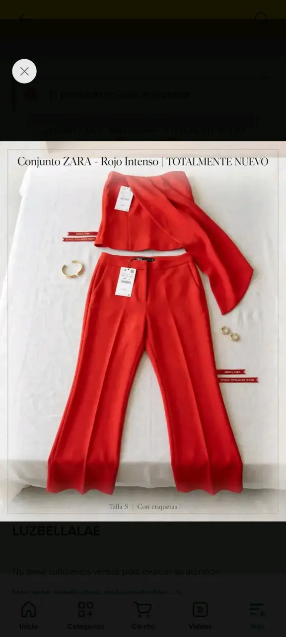 Conjunto Zara Rojo Intenso Mujer Nuevo
