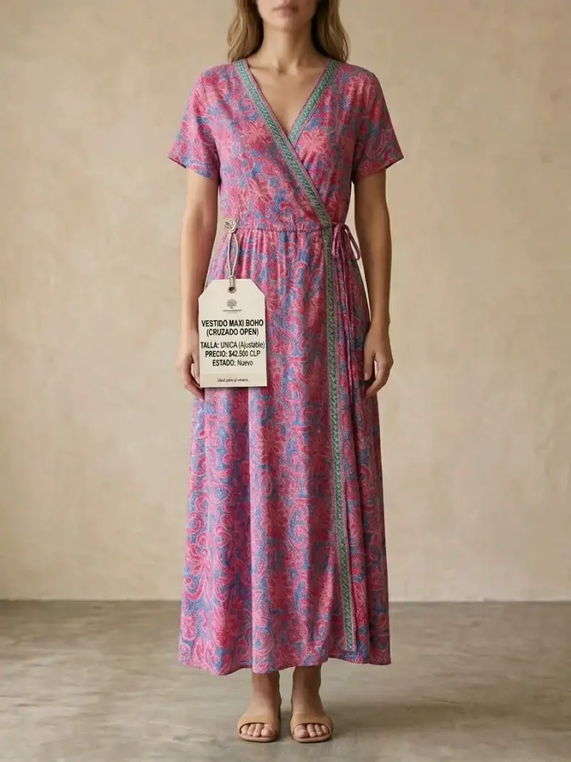 Vestido Maxi Boho Cruzado Open Estilo Bohemio