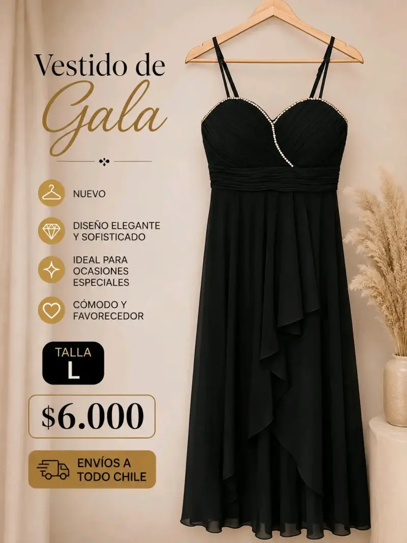 Vestido de gala negro elegante talla L