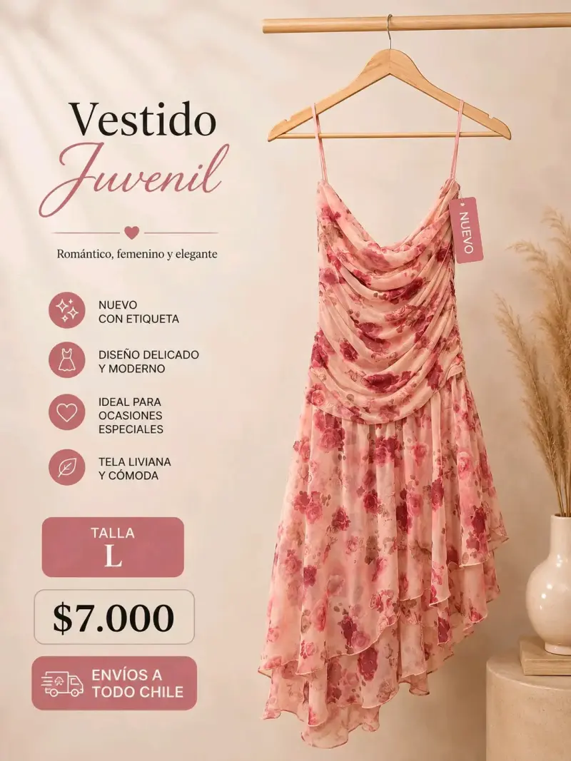Vestido juvenil floral romántico talla L