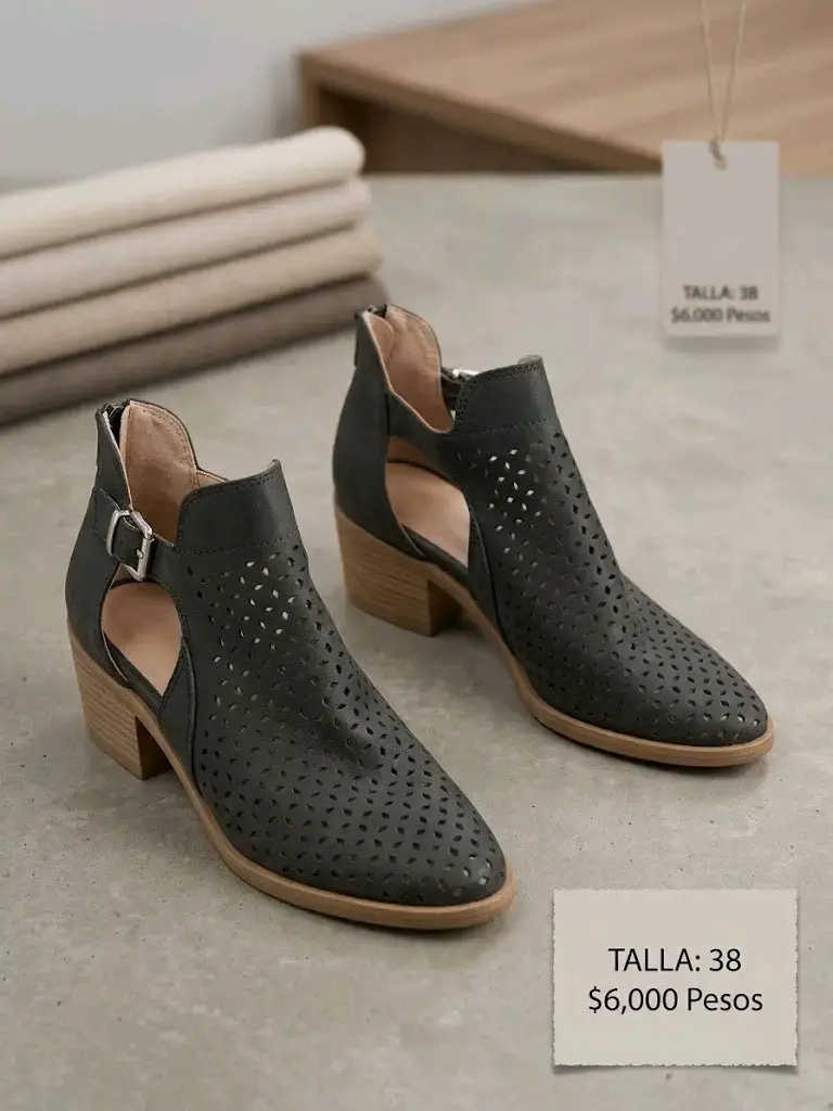 Botines Negros de Cuero con Tacón Talla 38
