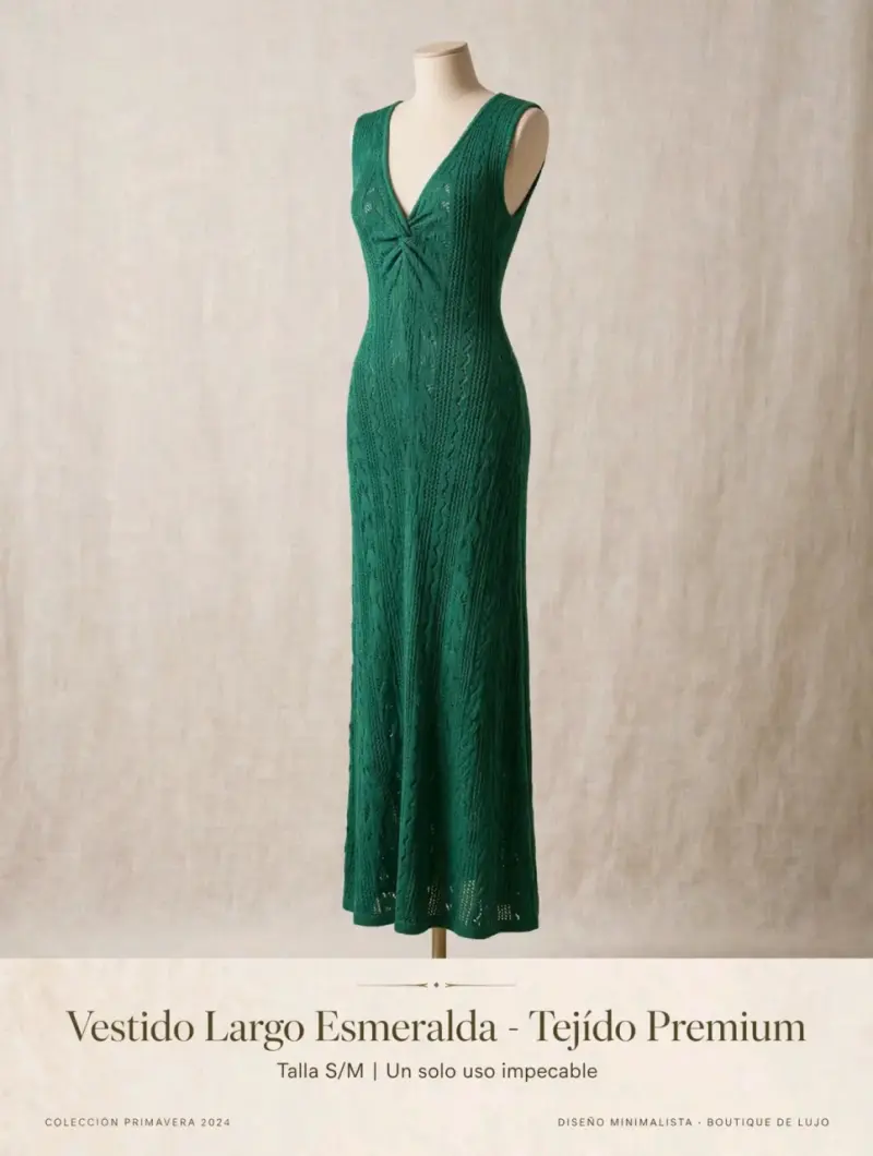 Vestido largo esmeralda tejido premium talla S/M