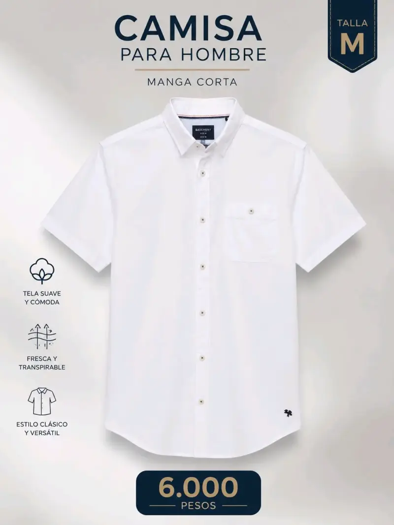 Camisa blanca para hombre manga corta