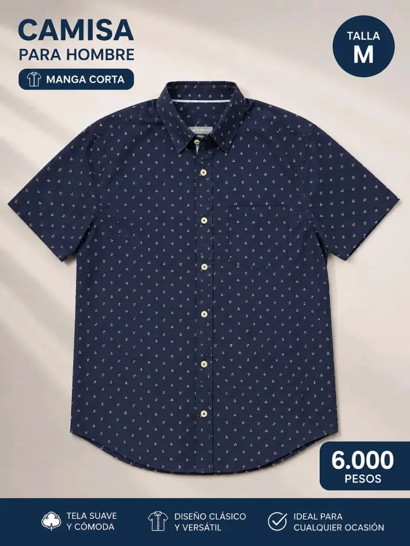 Camisa azul de manga corta para hombre talla M