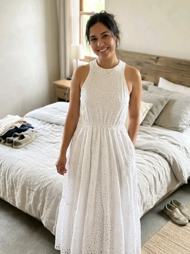 Vestido blanco de encaje para mujer