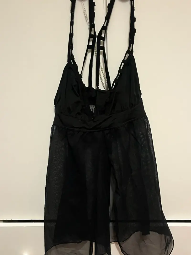 Babydoll negro transparente con tirantes ajustables - 2