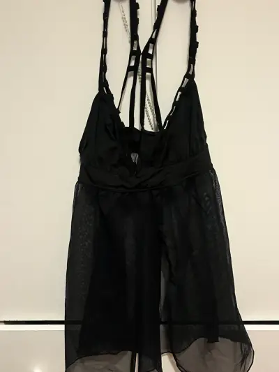 Babydoll negro transparente con tirantes ajustables - miniatura 2