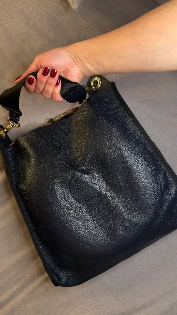 Bolso de cuero azul marino con 2 asa ajustable - 1