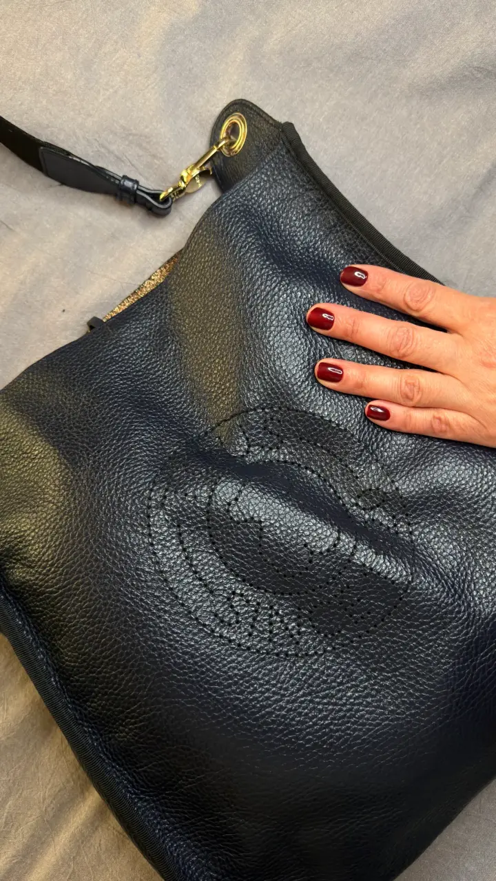Bolso de cuero azul marino con 2 asa ajustable - 2