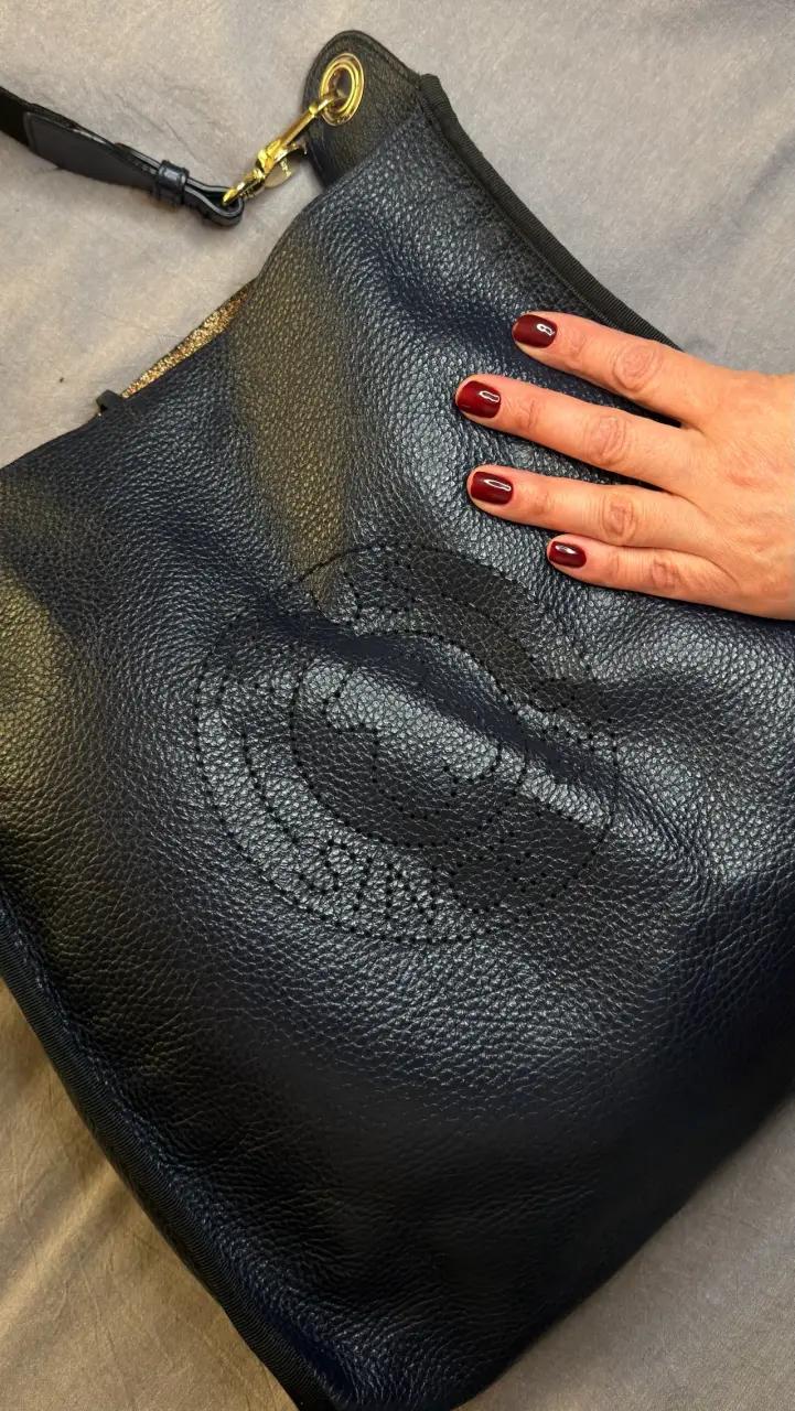 Bolso de cuero azul marino con 2 asa ajustable - 6