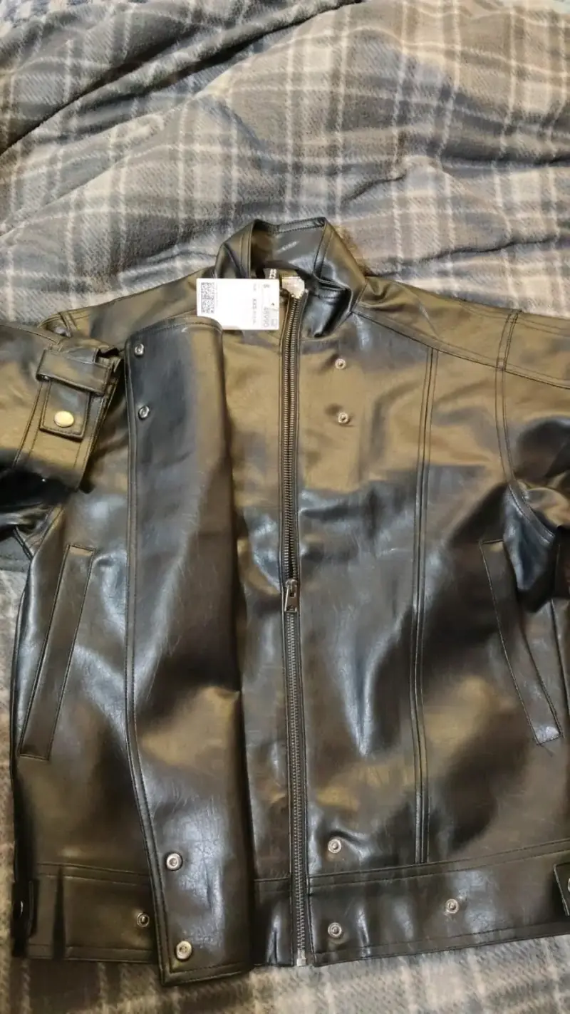 Chaqueta de cuero negra para unisex - 1