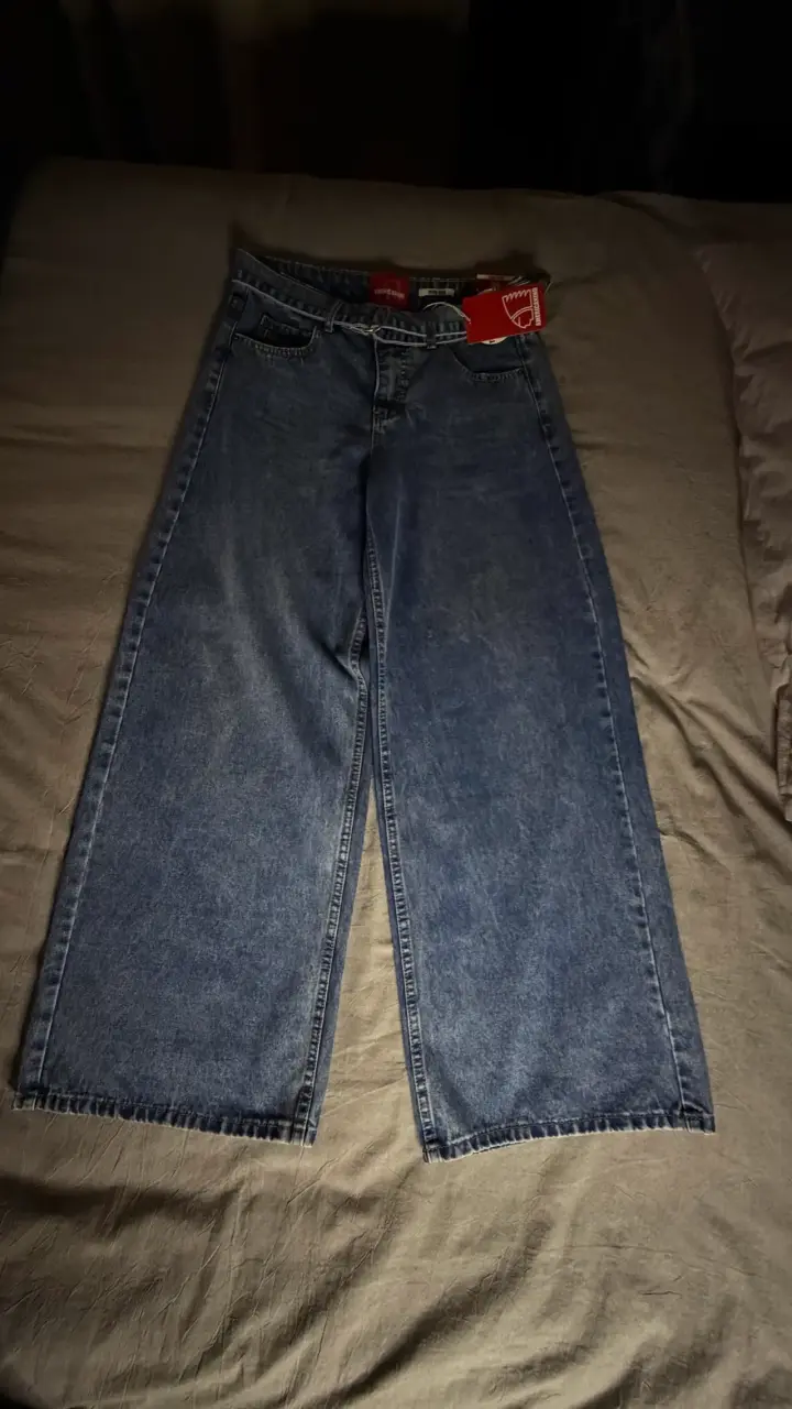 Jeans anchos de mezclilla azul - 1