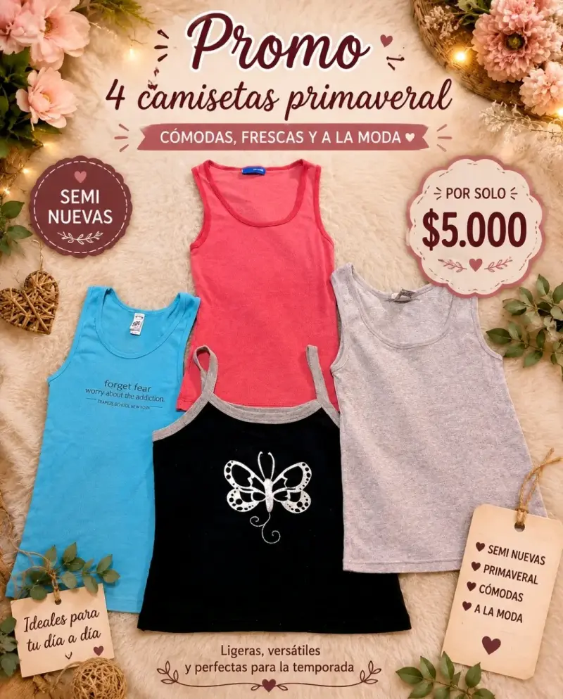 Pack de 4 camisetas primaverales semi nuevas