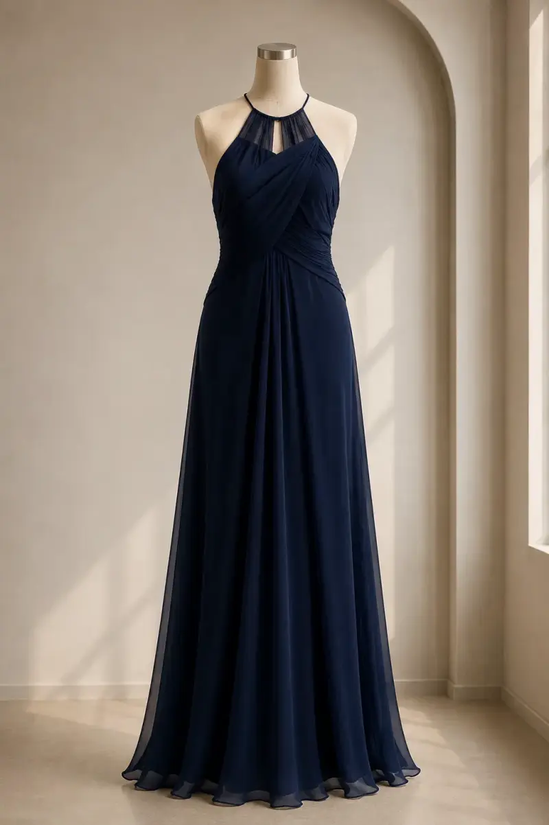 Vestido largo azul marino elegante para mujer