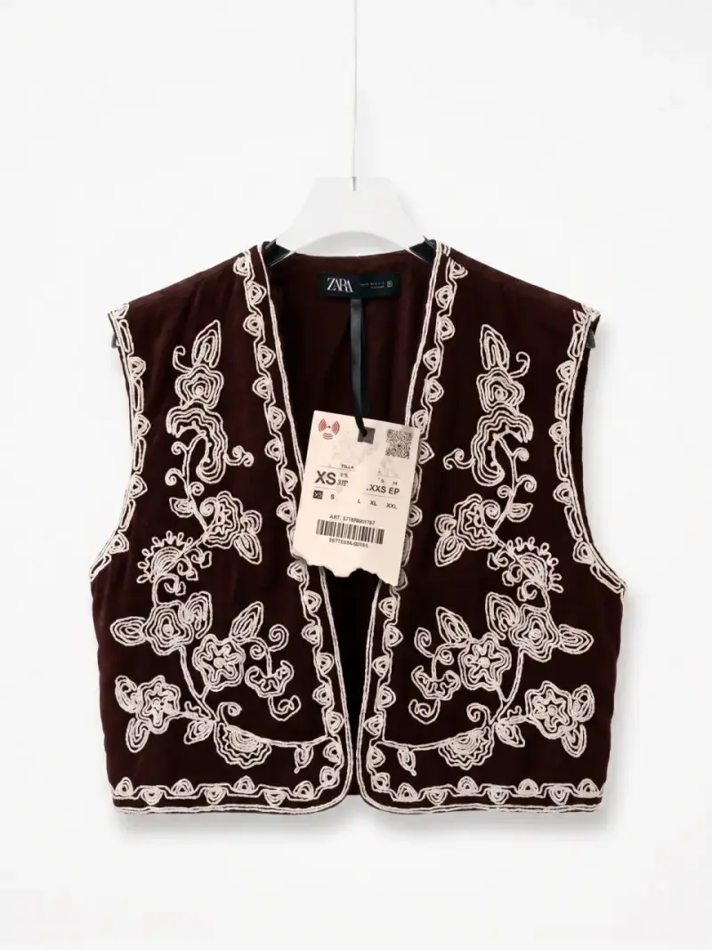 Vest bordado verano marrón Zara talla XS