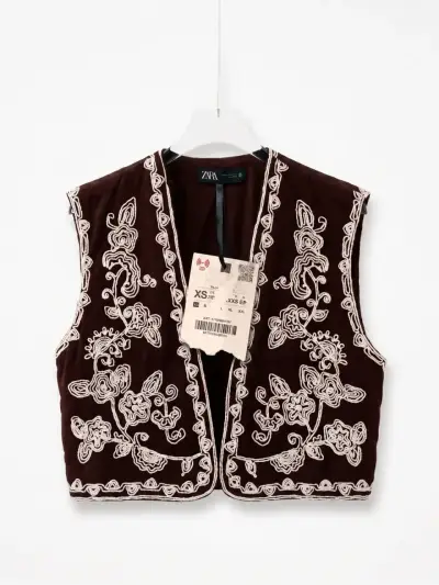 Vest bordado verano marrón Zara talla XS - miniatura 1