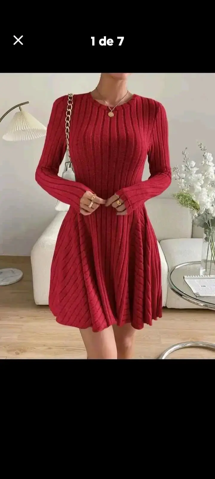 Vestido rojo de punto con mangas largas - 1