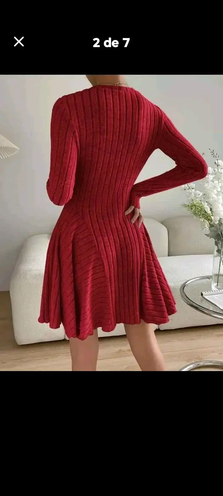 Vestido rojo de punto con mangas largas - 2