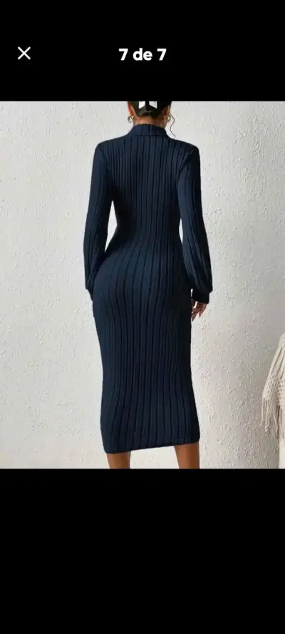 Vestido de punto ajustado azul oscuro - miniatura 2