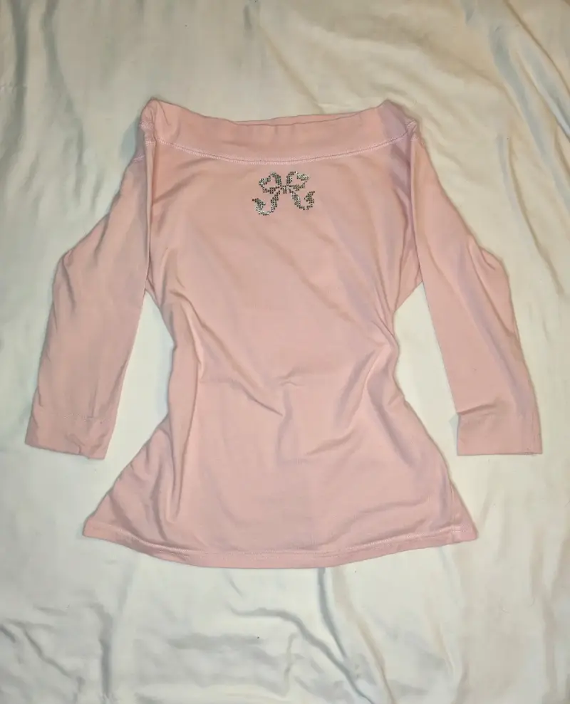 Polera Rosada Con Brillos Manga 3/4 Talla S/m - 2