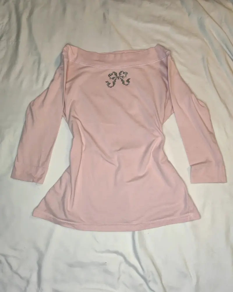 Polera Rosada Con Brillos Manga 3/4 Talla S/m - 3