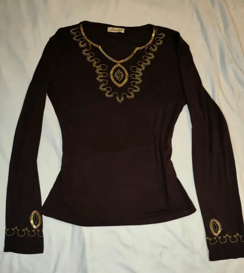 Polera Café Con Dorado Manga Larga Talla M - 2
