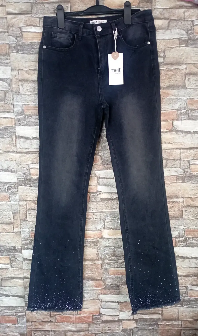 Jeans negros talla 16 con detalles brillantes Melt