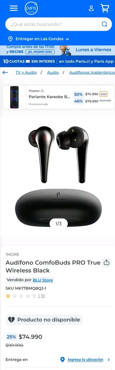 Audífonos Inalámbricos 1MORE ComfoBuds Pro Negros - 1