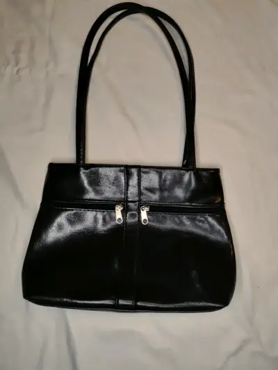 Cartera de cuero negra con triple cierre - miniatura 3