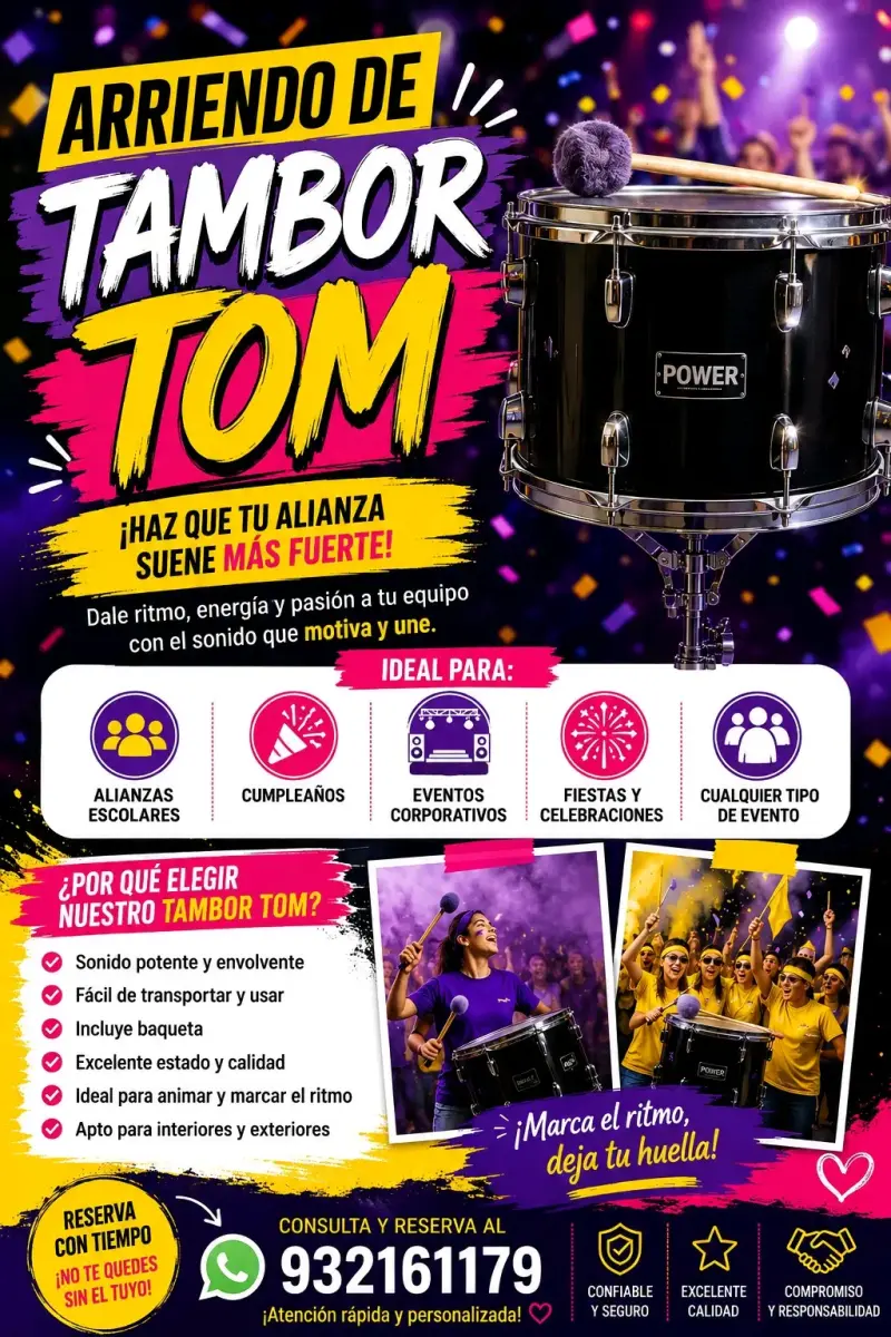 Arriendo de tambor tom para alianza o eventos