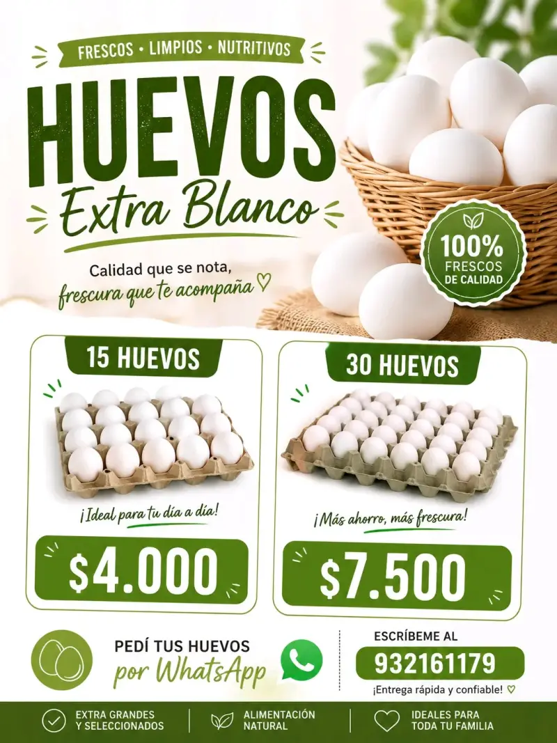 Huevos Extra Blanco Frescos y Nutritivos