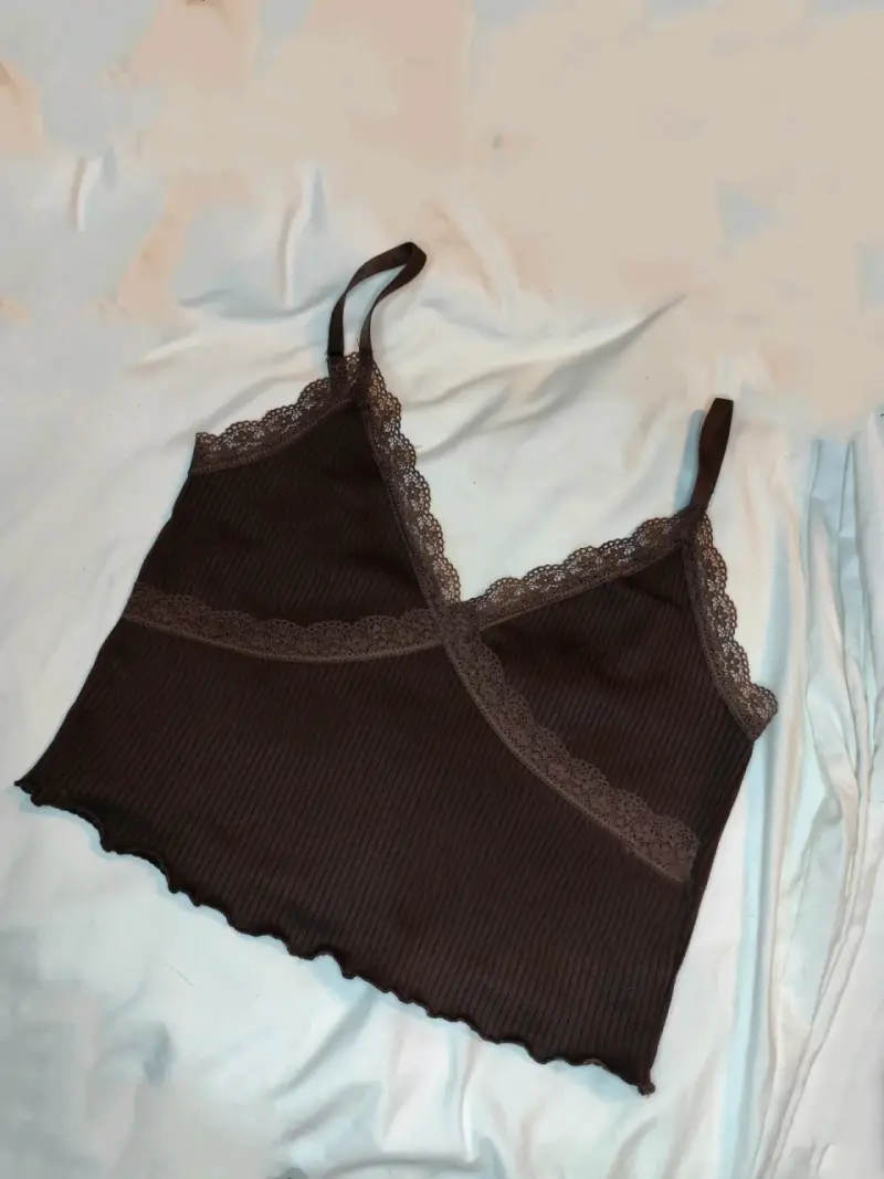 Top de encaje marrón para mujer - 2