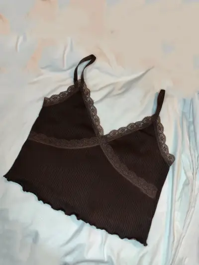 Top de encaje marrón para mujer - miniatura 2
