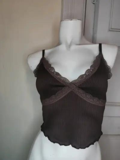 Top de encaje marrón para mujer - miniatura 5