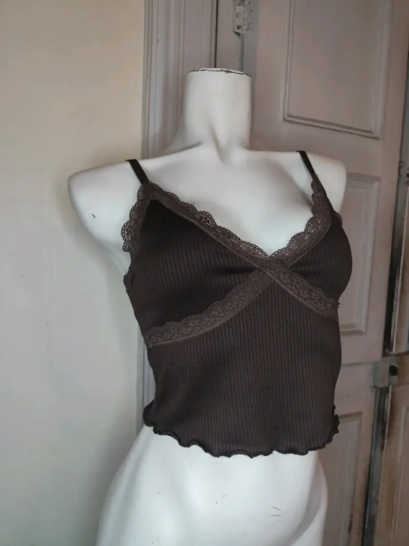 Top de encaje marrón para mujer - 6