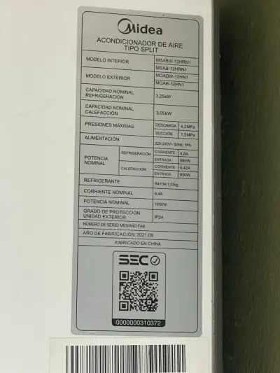 Aire acondicionado Midea tipo split 12000 BTU - miniatura 2