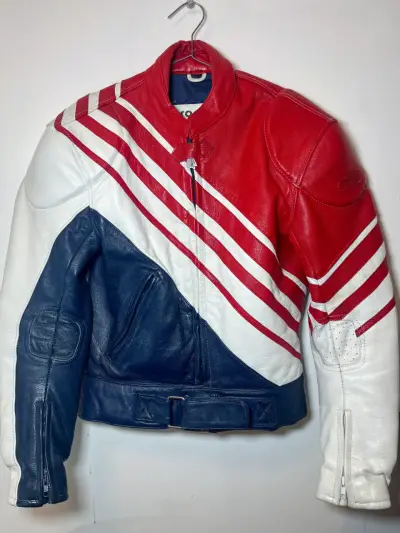 Chaqueta de cuero para moto tricolor - miniatura 1