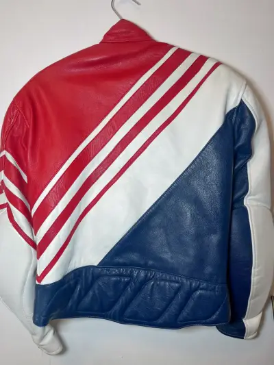 Chaqueta de cuero para moto tricolor - miniatura 2