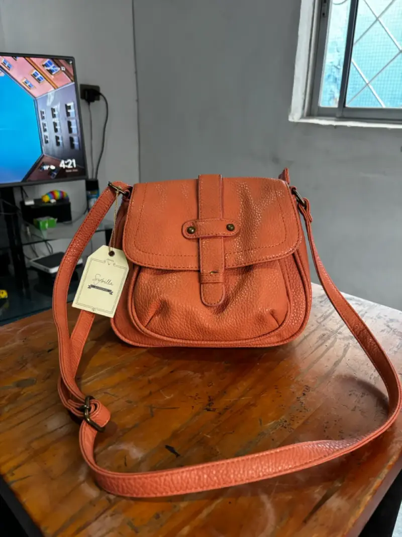 Cartera cruzada de cuero color terracota - 2