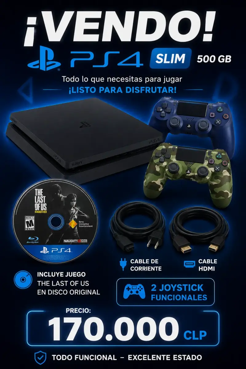 Consola PS4 Slim 500GB con 2 controles be y juego