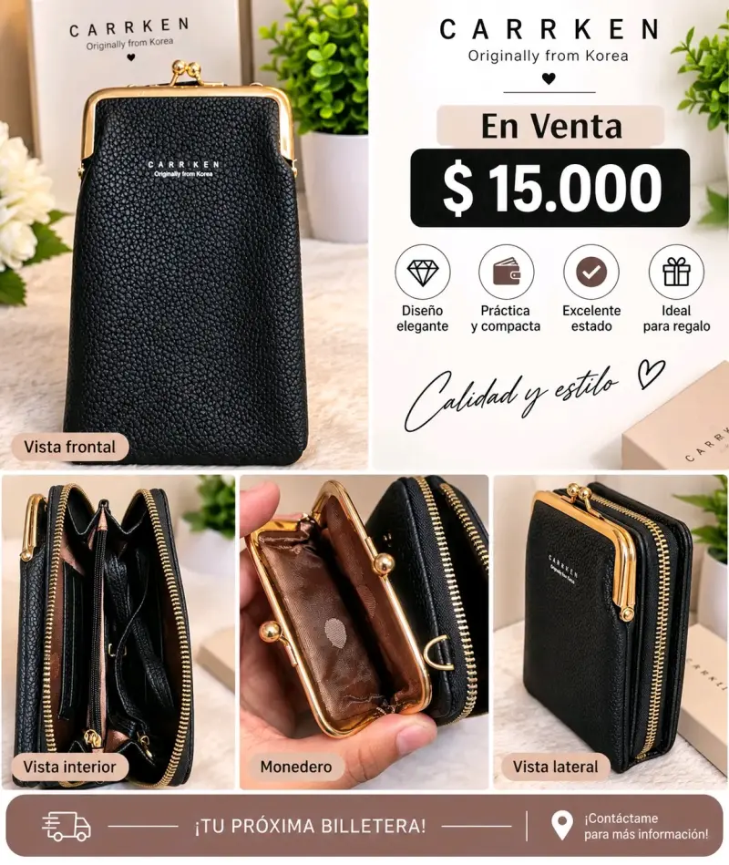 Billetera de Cuero Negra Carrken Compacta - 2