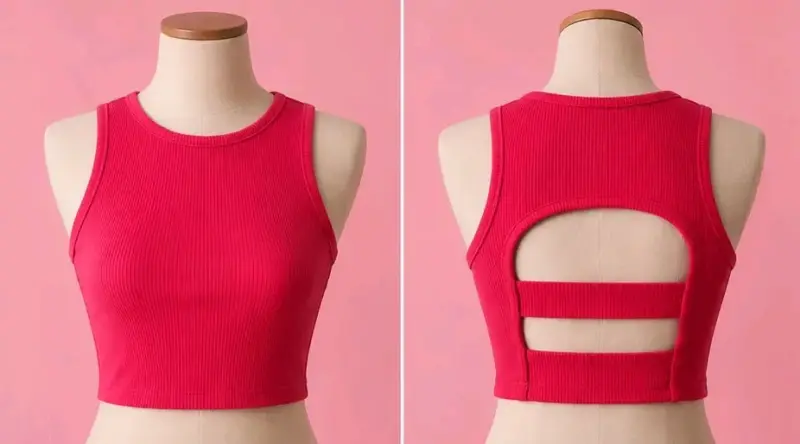 Top corto rojo sin mangas con diseño abierto en la espalda