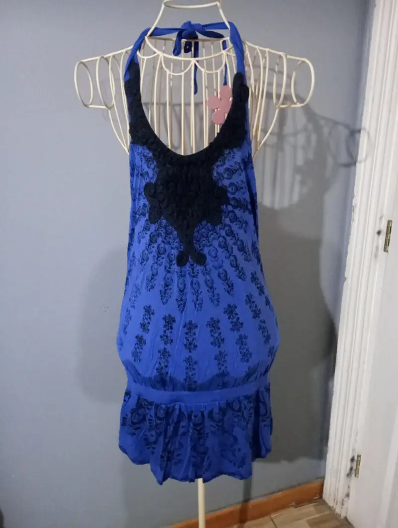 Vestido azul con encaje negro Trafaluc - 1