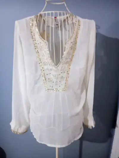 Blusa blanca con bordado dorado Foster - miniatura 1