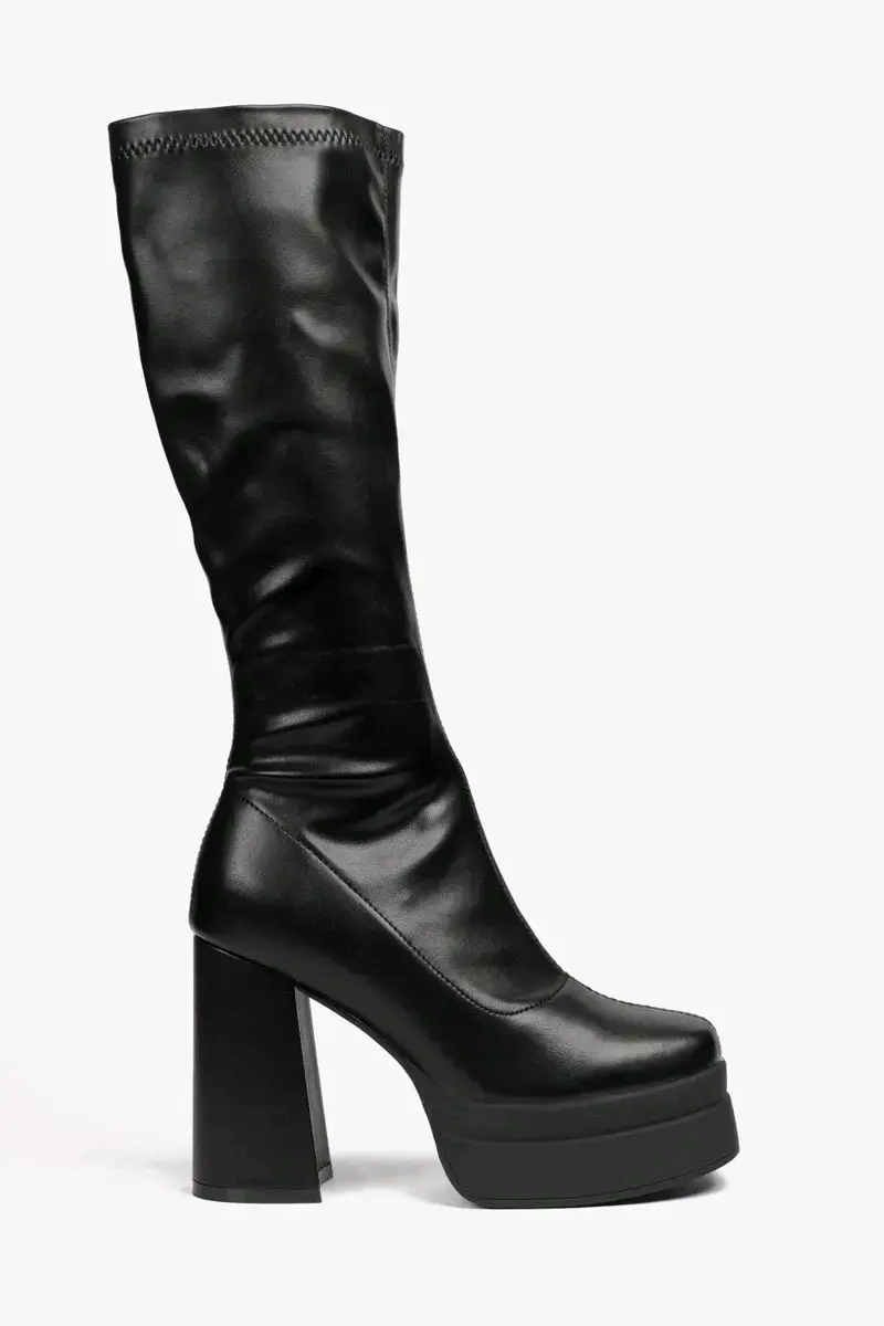 Botas negras de cuero con plataforma alta - 2