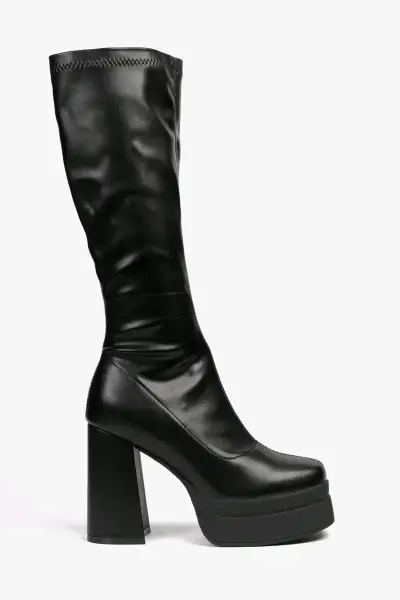 Botas negras de cuero con plataforma alta - miniatura 2