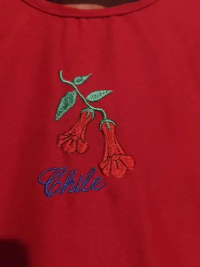 Vestido folclórico chileno rojo con flores - miniatura 2